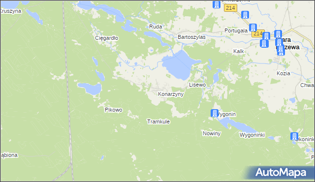 mapa Konarzyny gmina Stara Kiszewa, Konarzyny gmina Stara Kiszewa na mapie Targeo