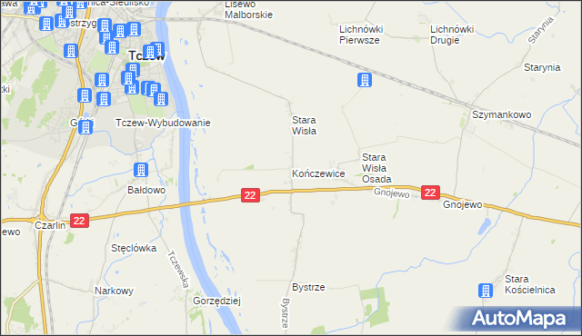 mapa Kończewice gmina Miłoradz, Kończewice gmina Miłoradz na mapie Targeo