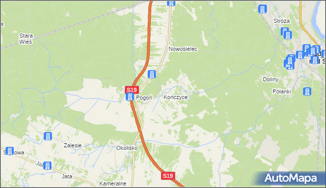 mapa Kończyce gmina Nisko, Kończyce gmina Nisko na mapie Targeo