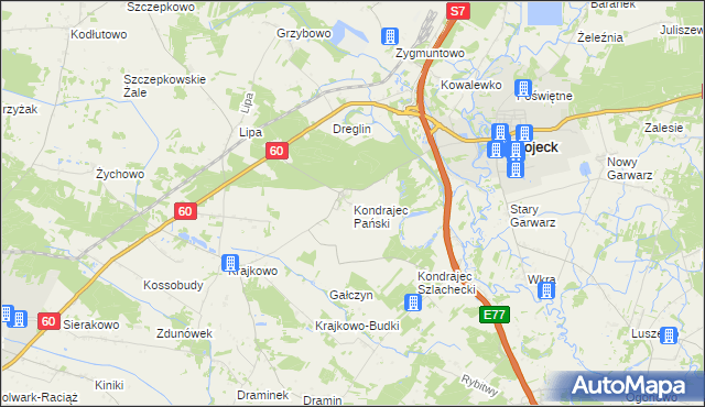 mapa Kondrajec Pański, Kondrajec Pański na mapie Targeo