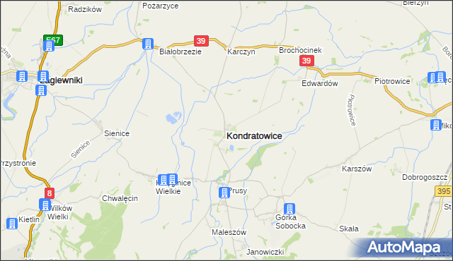 mapa Kondratowice, Kondratowice na mapie Targeo