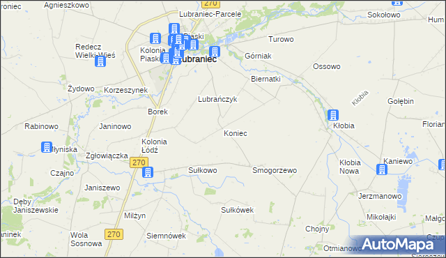 mapa Koniec gmina Lubraniec, Koniec gmina Lubraniec na mapie Targeo