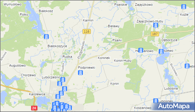 mapa Koninek gmina Pniewy, Koninek gmina Pniewy na mapie Targeo