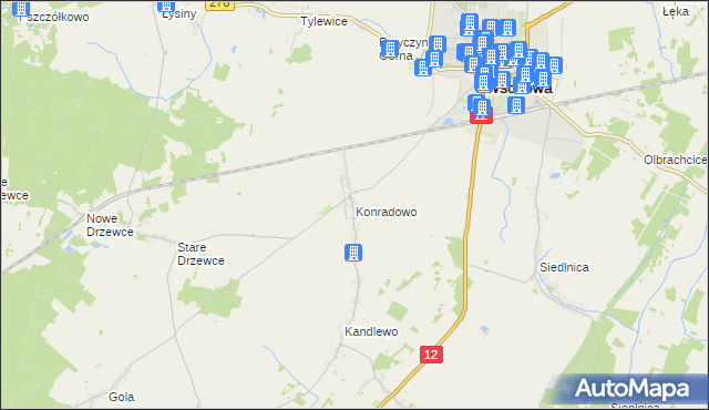 mapa Konradowo gmina Wschowa, Konradowo gmina Wschowa na mapie Targeo