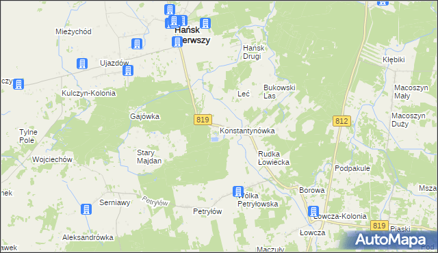 mapa Konstantynówka gmina Hańsk, Konstantynówka gmina Hańsk na mapie Targeo