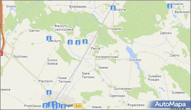 mapa Konstantynowo gmina Mosina, Konstantynowo gmina Mosina na mapie Targeo