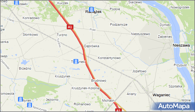 mapa Konstantynowo gmina Waganiec, Konstantynowo gmina Waganiec na mapie Targeo