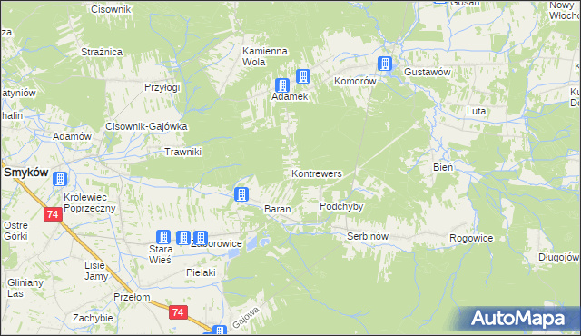 mapa Kontrewers gmina Mniów, Kontrewers gmina Mniów na mapie Targeo