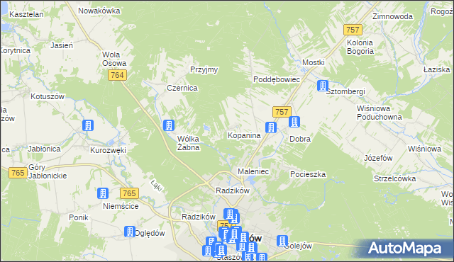 mapa Kopanina gmina Staszów, Kopanina gmina Staszów na mapie Targeo