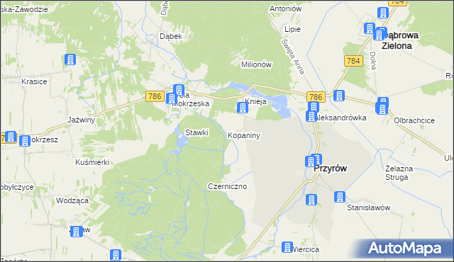 mapa Kopaniny gmina Przyrów, Kopaniny gmina Przyrów na mapie Targeo