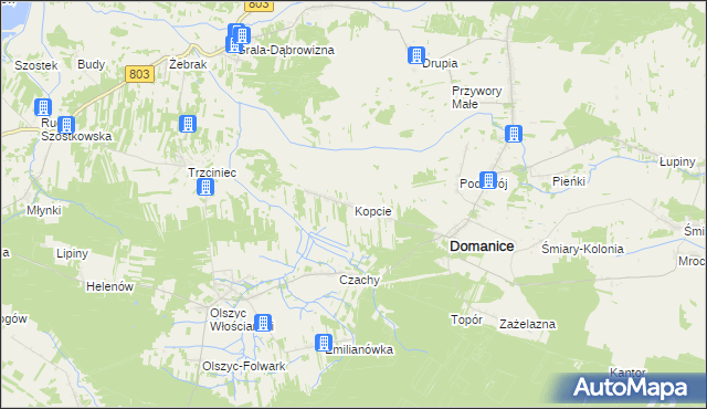 mapa Kopcie gmina Domanice, Kopcie gmina Domanice na mapie Targeo