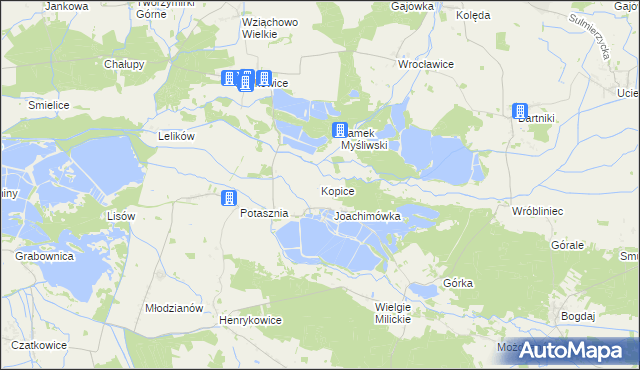 mapa Kopice gmina Milicz, Kopice gmina Milicz na mapie Targeo