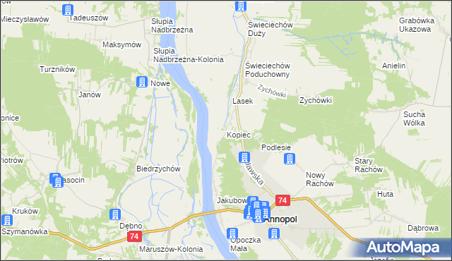mapa Kopiec gmina Annopol, Kopiec gmina Annopol na mapie Targeo