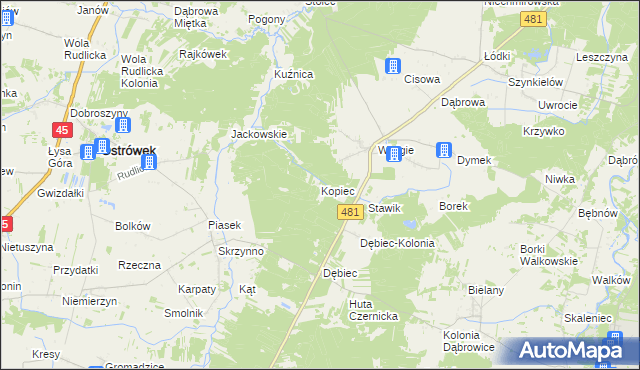 mapa Kopiec gmina Ostrówek, Kopiec gmina Ostrówek na mapie Targeo