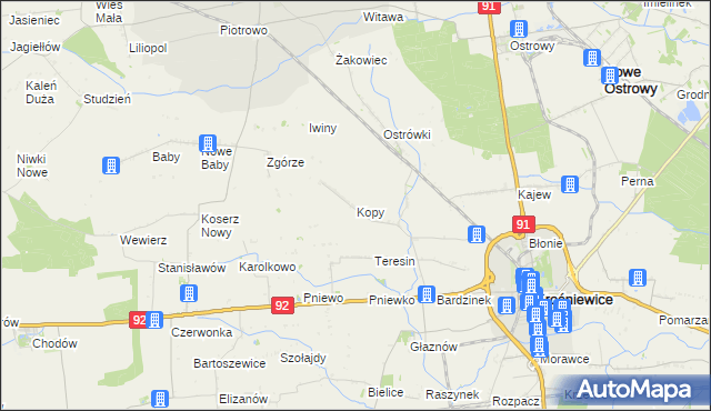 mapa Kopy gmina Krośniewice, Kopy gmina Krośniewice na mapie Targeo