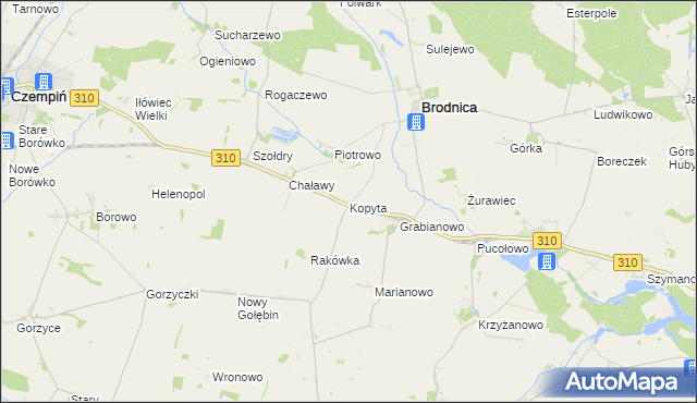 mapa Kopyta gmina Brodnica, Kopyta gmina Brodnica na mapie Targeo