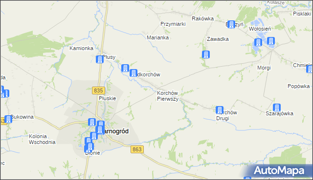 mapa Korchów Pierwszy, Korchów Pierwszy na mapie Targeo