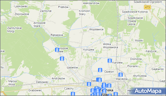 mapa Korczew gmina Zduńska Wola, Korczew gmina Zduńska Wola na mapie Targeo