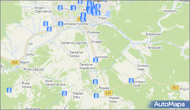 mapa Korczów, Korczów na mapie Targeo