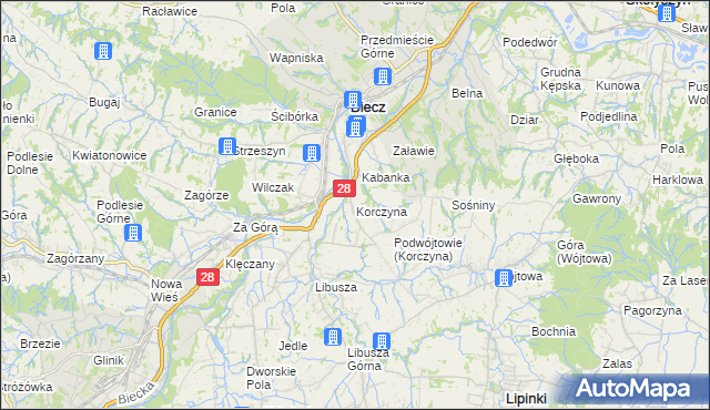 mapa Korczyna gmina Biecz, Korczyna gmina Biecz na mapie Targeo