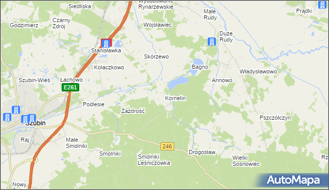 mapa Kornelin gmina Szubin, Kornelin gmina Szubin na mapie Targeo