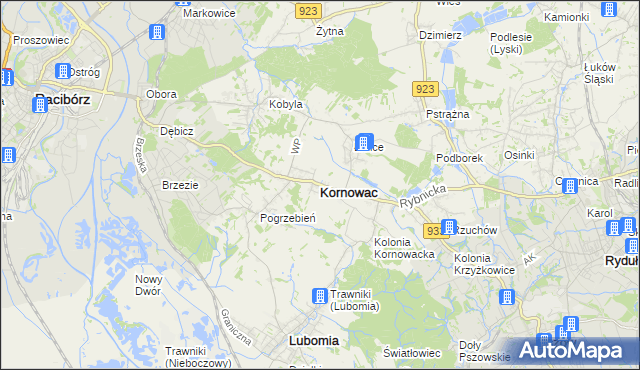 mapa Kornowac, Kornowac na mapie Targeo