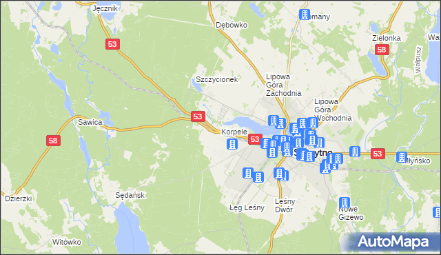 mapa Korpele, Korpele na mapie Targeo