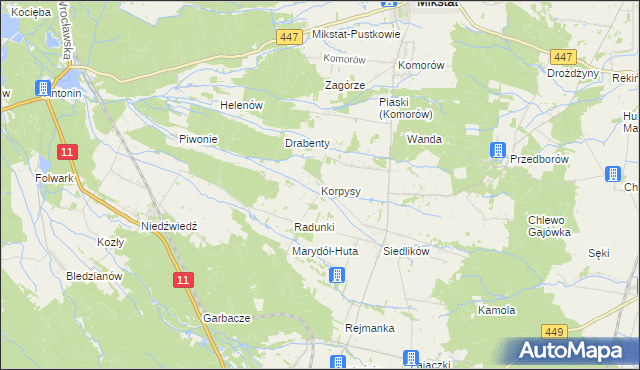 mapa Korpysy, Korpysy na mapie Targeo