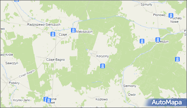 mapa Koryciny, Koryciny na mapie Targeo