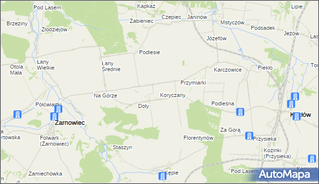 mapa Koryczany, Koryczany na mapie Targeo