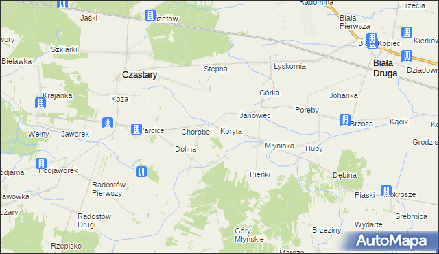 mapa Koryta gmina Biała, Koryta gmina Biała na mapie Targeo