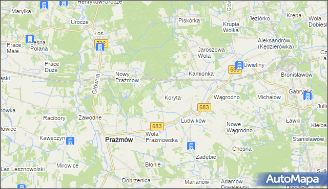 mapa Koryta gmina Prażmów, Koryta gmina Prażmów na mapie Targeo