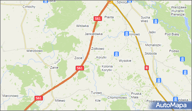 mapa Korytki gmina Raczki, Korytki gmina Raczki na mapie Targeo