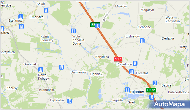 mapa Korytnica gmina Trojanów, Korytnica gmina Trojanów na mapie Targeo