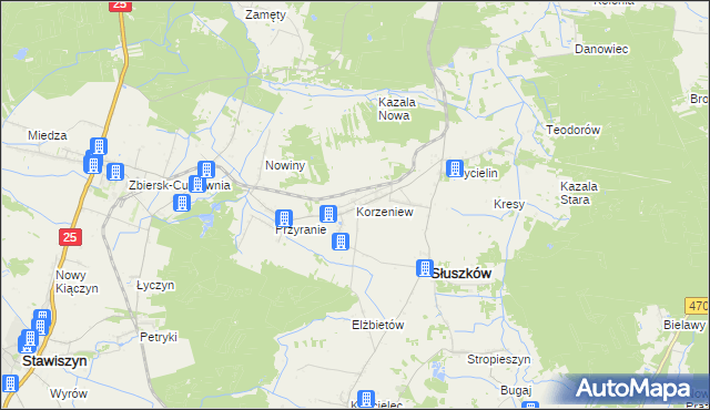 mapa Korzeniew, Korzeniew na mapie Targeo