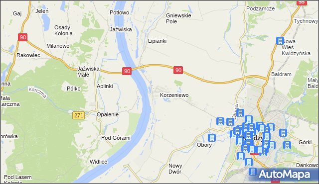 mapa Korzeniewo gmina Kwidzyn, Korzeniewo gmina Kwidzyn na mapie Targeo
