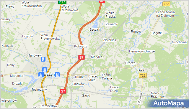 mapa Korzeniówka gmina Tarczyn, Korzeniówka gmina Tarczyn na mapie Targeo