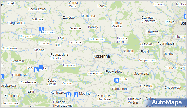 mapa Korzenna, Korzenna na mapie Targeo