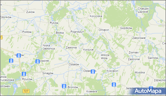 mapa Korzyce, Korzyce na mapie Targeo