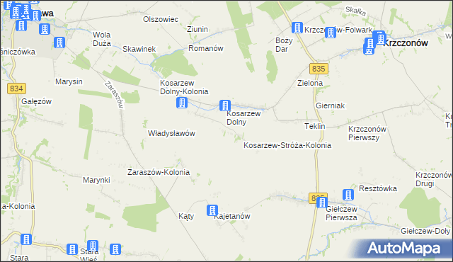 mapa Kosarzew-Stróża, Kosarzew-Stróża na mapie Targeo