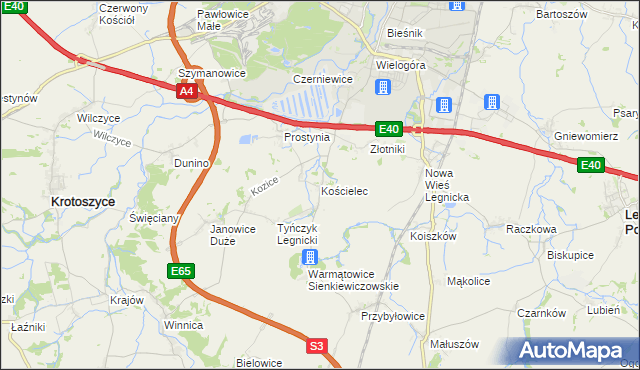 mapa Kościelec gmina Krotoszyce, Kościelec gmina Krotoszyce na mapie Targeo