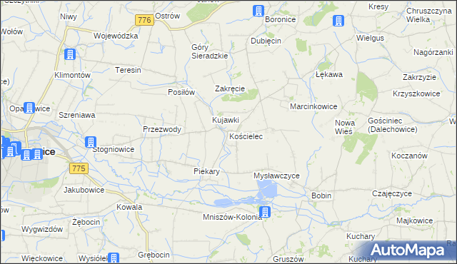 mapa Kościelec gmina Proszowice, Kościelec gmina Proszowice na mapie Targeo