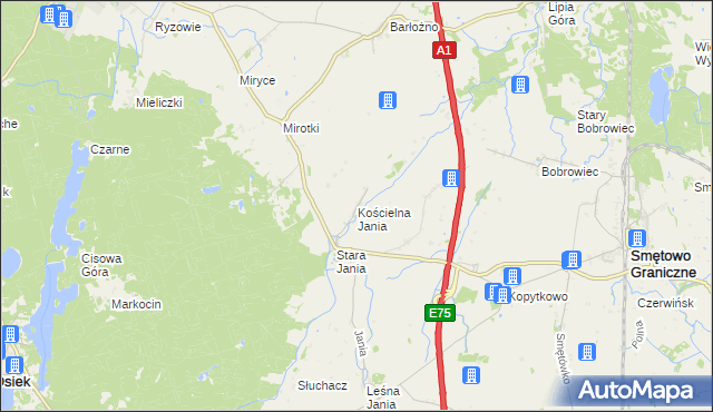 mapa Kościelna Jania, Kościelna Jania na mapie Targeo