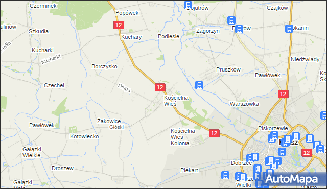 mapa Kościelna Wieś gmina Gołuchów, Kościelna Wieś gmina Gołuchów na mapie Targeo