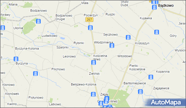 mapa Kościelna Wieś gmina Osięciny, Kościelna Wieś gmina Osięciny na mapie Targeo