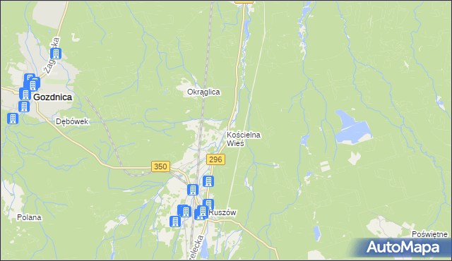 mapa Kościelna Wieś gmina Węgliniec, Kościelna Wieś gmina Węgliniec na mapie Targeo