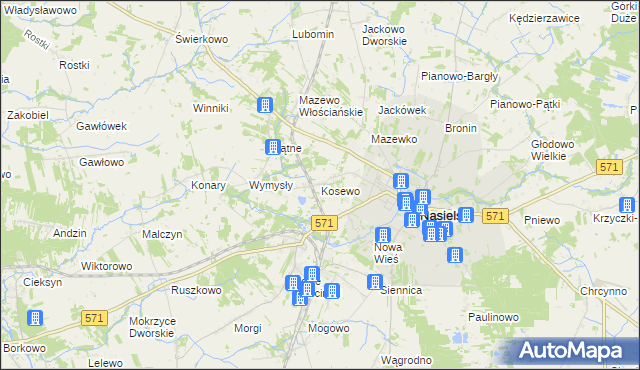mapa Kosewo gmina Nasielsk, Kosewo gmina Nasielsk na mapie Targeo