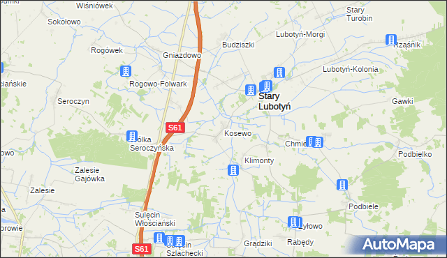 mapa Kosewo gmina Stary Lubotyń, Kosewo gmina Stary Lubotyń na mapie Targeo