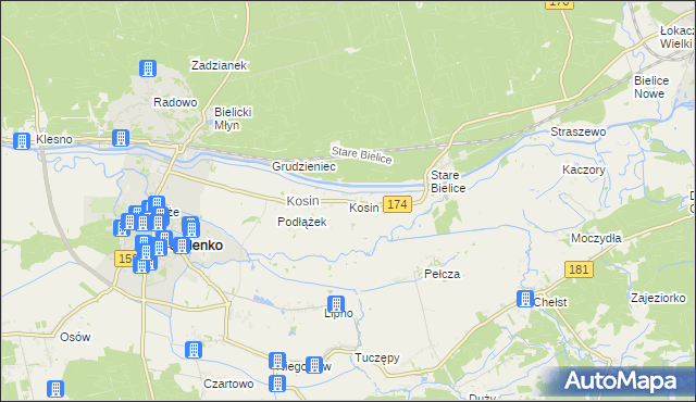 mapa Kosin gmina Drezdenko, Kosin gmina Drezdenko na mapie Targeo