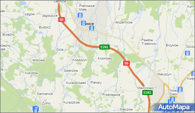 mapa Kosinowo gmina Prusice, Kosinowo gmina Prusice na mapie Targeo